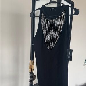 Black Embellished Fringe Tank Top